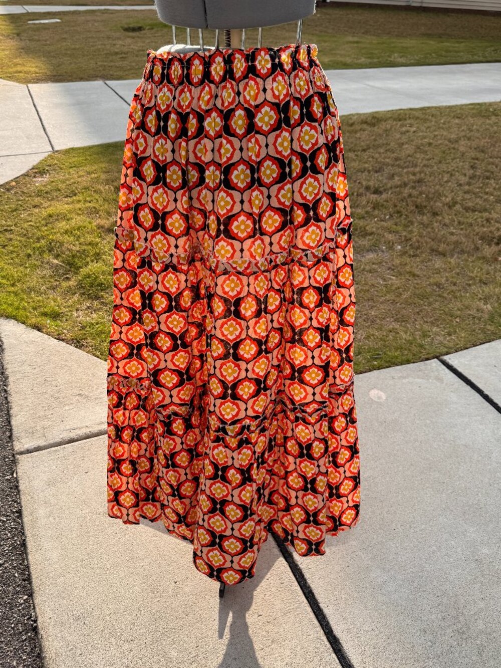 Tuckernuck Wavy Retro Prado Skirt Orange XL - NWT Smocked Maxi